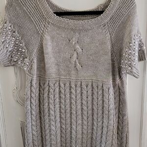 Studio Light Taupe Short-Sleeve Cable Knit Sweater Dress